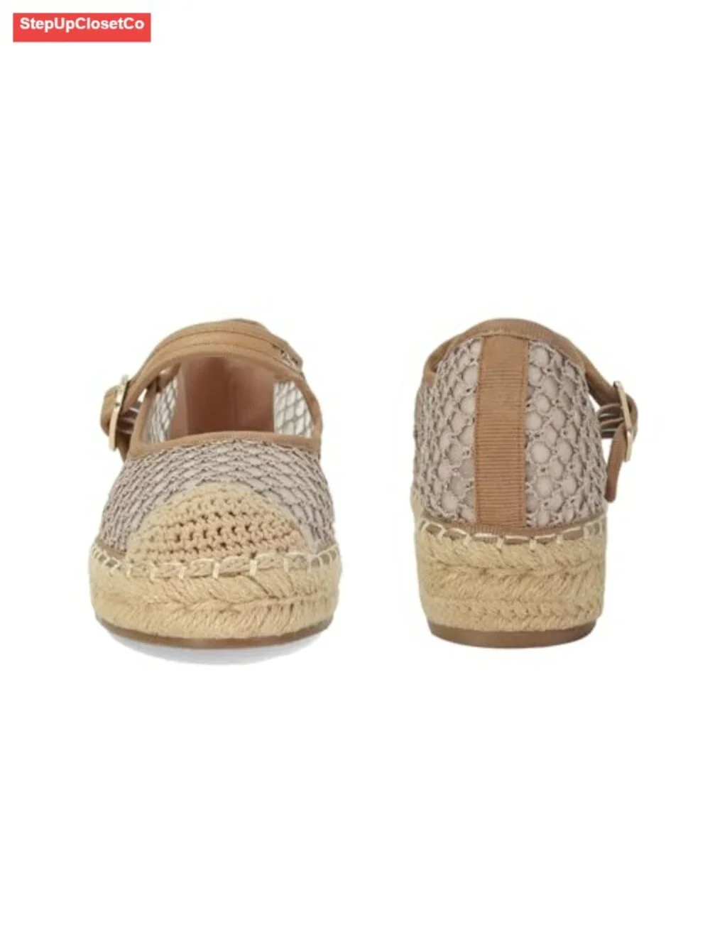 Woven Mesh Mary Jane Flats Espadrilles Platform Buckle Strap Comfort Dressy